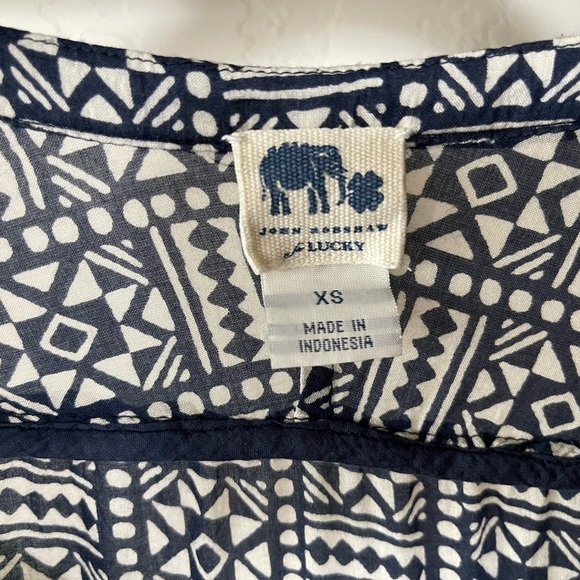 John Robshaw for Lucky Brand| Boho Geometric Pattern Navy Long Sleeve Blouse••• - Picture 6 of 9